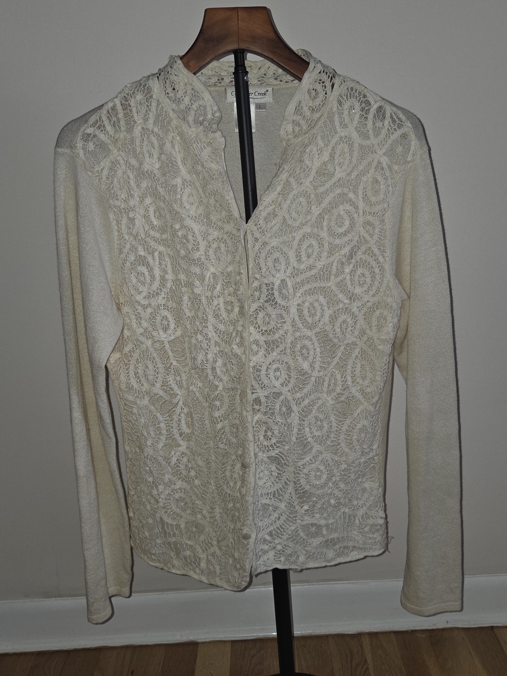 Coldwater Creek Ivory Floral Lace Button Front Cardigan Large